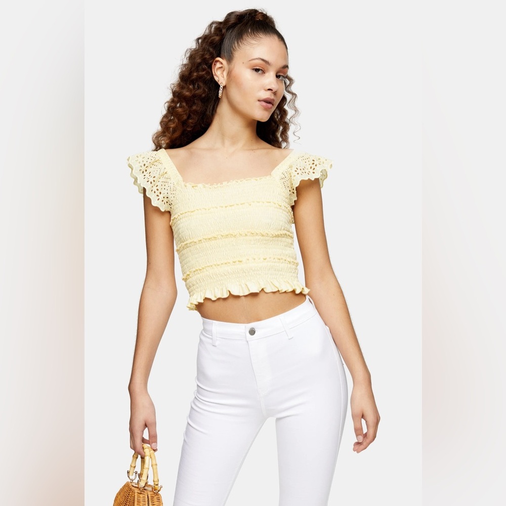 Topshop Shirred Frill Sleeve Top